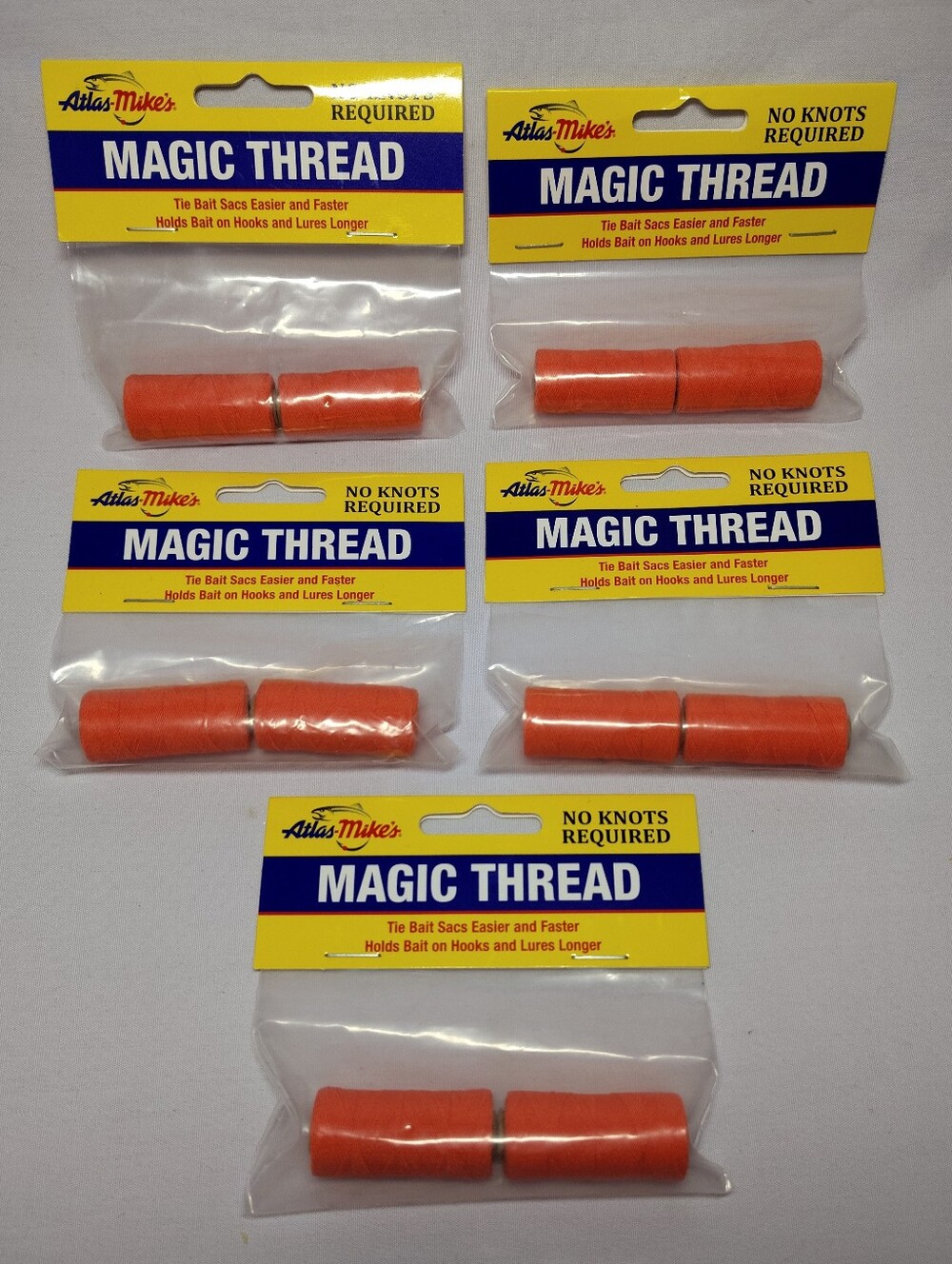 5 (2 Packs) Atlas Mike's Magic Thread Orange (10 Thread Rolls TOTAL) Bait Lures